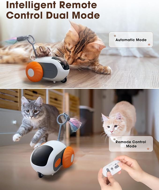Cat Toys for Indoor Cats, Smart Interactive Cat Toy with Two-Speed Adjustment, Remote Control USB Rechargeable Automatic Cat Exercise Toys for Bored Indoor Adult Cats Kittens (Orange)