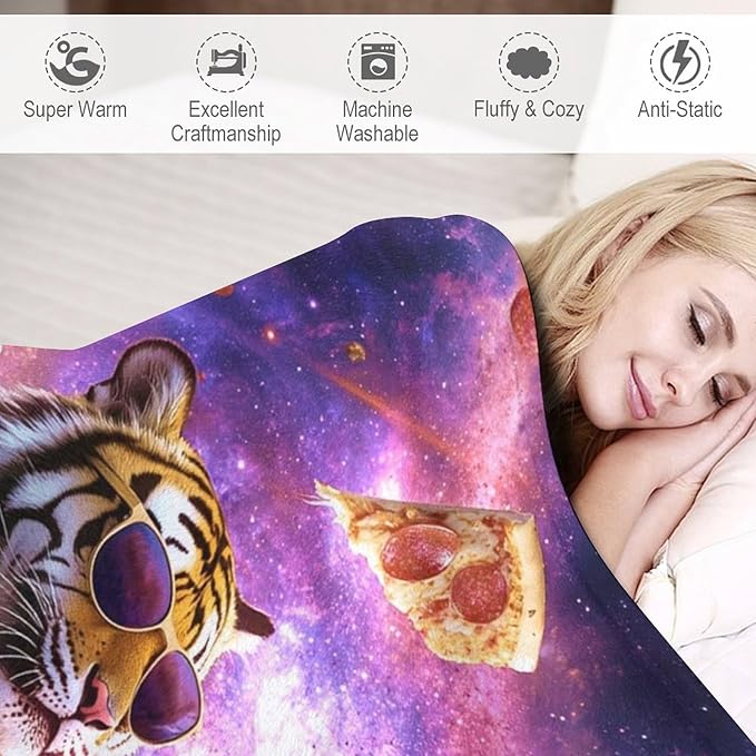 Pizza Blanket Funny Pizza Tiger Gifts for Girls Boys Woman Kids Pizza Lover Throw Blankets Soft Blanket Warm Fleece Flannel Plush Blankets for Bed Sofa Couch 60"x80"