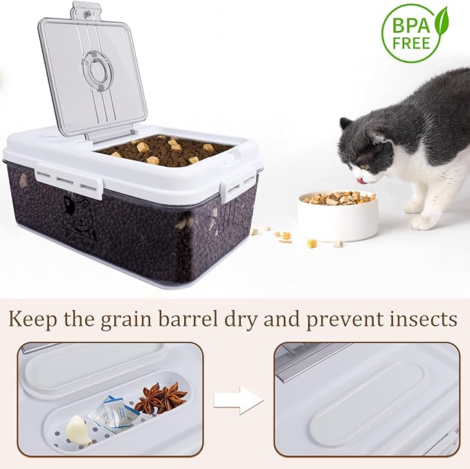 Airtight Cat Food Storage Container,5 Liters Cat Food Bin,4~5Lbs Cat Food Bucket With Measuring Cup-Pet Food Container for Cat food, Kibble,Cat treats-BPA Free Plastic