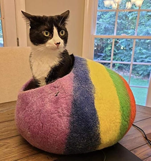 Dr. Judy Morgan's Naturally Healthy Pets Handmade Wool Cat Cave (Rainbow)
