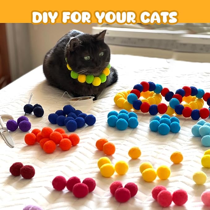 Cat Toy Balls with Launchers Set (1+50), 50 Cat Pom Pom Balls & 1 Cat Toy Ball Launchers (Durable Reinforced Edition), Cat Enrichment Toys, Interactive Cat Toy Balls, Soft & Safe Cat Toys