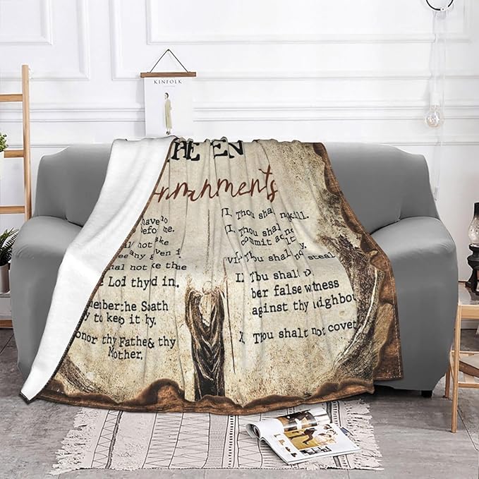 Ten Commandments Blanket Christian Gifts 10 Commandment Throw Blanket Fleece Flannel Religious Bible Verse Scripture Blanket For Faith Prayer Women Men Girls Boys For Couch Sofa Bedding 60"X50"