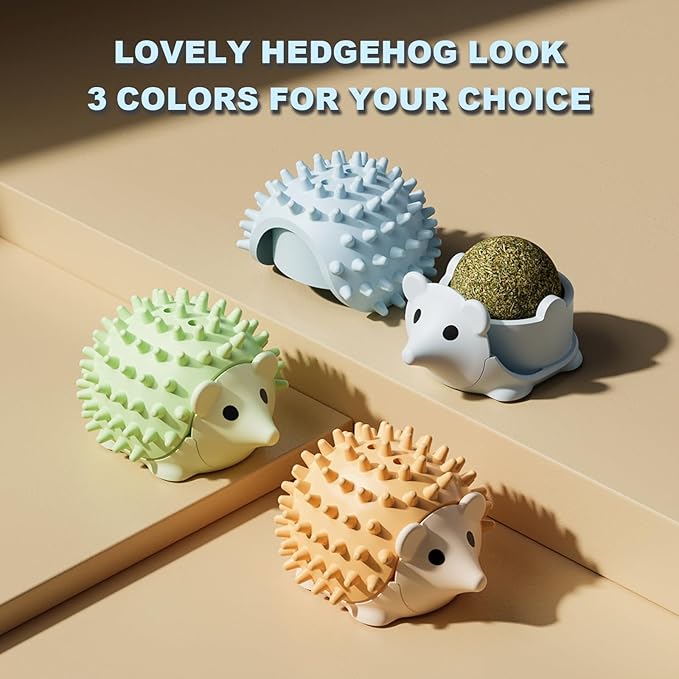 3 Pcs Catnip Toys Balls That Stick on Wall,Cat Toy Ball, Catnip Wall Balls for Cats Lick,Cat Face Scratchers, Cat self Groomer for Indoor Cats, (3-Color, Hedgehog)