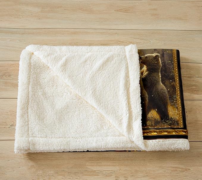 Feelyou Kids Bear Fleece Throw Blanket Throw 50"x60" Wild Animal Plaid Sherpa Blanket for Bed Sofa Couch Rustic Cabin Country Plush Blanket Women Men Fuzzy Blanket