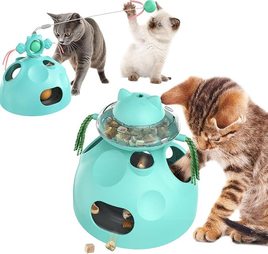 Interactive Cat Toys for Indoor Cats,4 in 1 Cat Treat Puzzle Slow Feeder Cat Wand Dancer Rolling Treat Ball Maze,Cat Treat Dispenser Puzzle Toy Cat Toys for Indoor Cats for Kitten Adult Cat