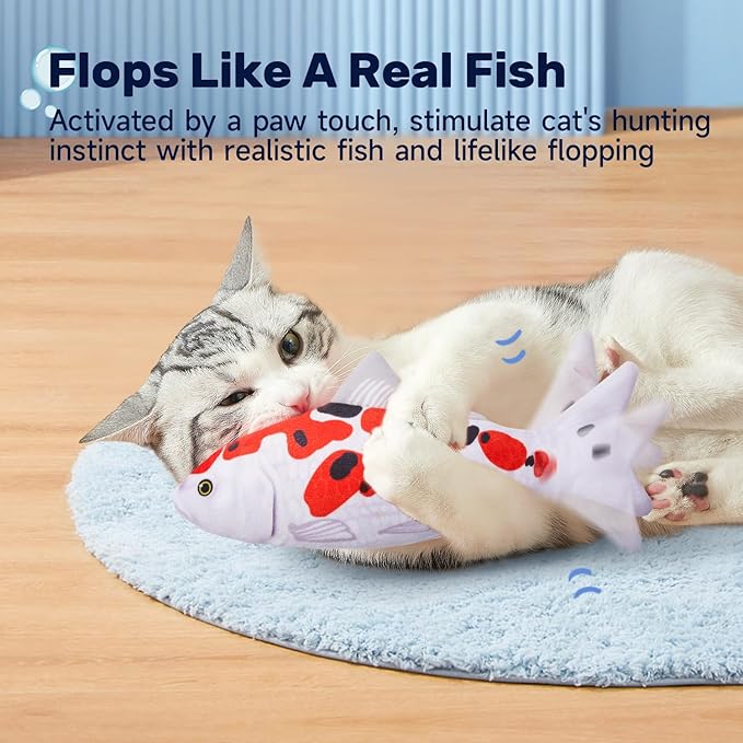 Potaroma Floppy Fish Cat Toy, Interactive Moving Flopping Fish Toy, Catnip & Silvervine Enrichment, Kitten Kicker Exercise Toys for Indoor or Outdoor, Koi for All Breeds