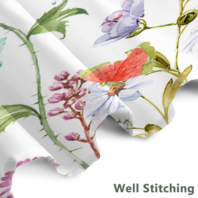 AWERT Butterfly Wildflowers Small Half Size Stall Shower Curtain with Hooks Shower Stall Curtain for Bathroom/RV and Camper 48 x 72