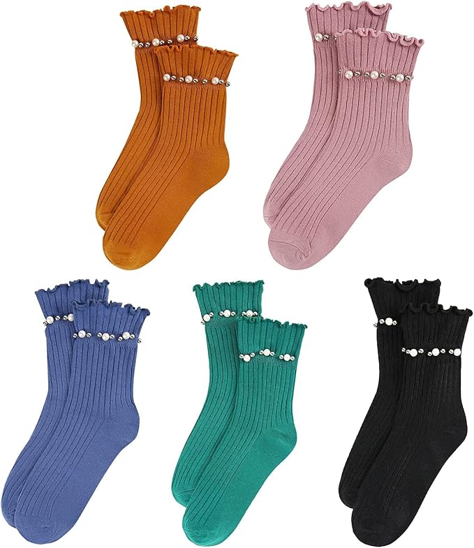 Benefeet Sox Womens Girls Ruffle Crew Socks Novelty Cute Frilly Dress Socks Cotton Lettuce Trim Turn-Cuff High Ankle Sock