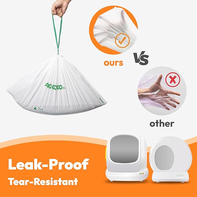 100 Pcs Litter Box Liner Bags, Compatible with Meowant MW-SC01, MW-SC02 and MW-LR01, Automatic Litter Box Heavy Duty Replacement Waste Bags, Drawstring Leak-proof Trash Bags, 18.5" x 12.6"