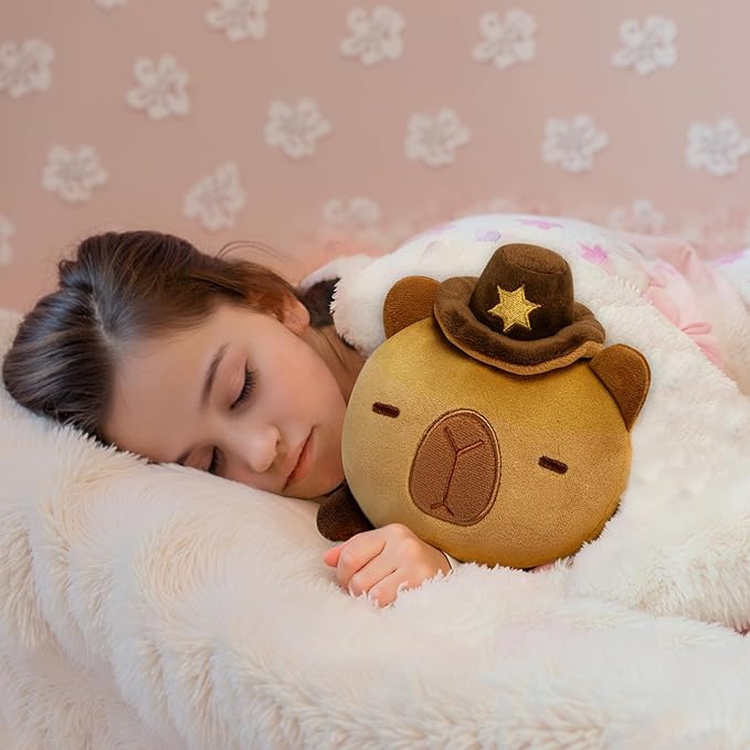 Capybara Plush, Cute Capybara Stuffed Animals with Cowboys Hat, Soft Plushies Cuddle Pillow, Cute Stuff Toys Gift for Girls Boys Toddler Males(8 Inch)