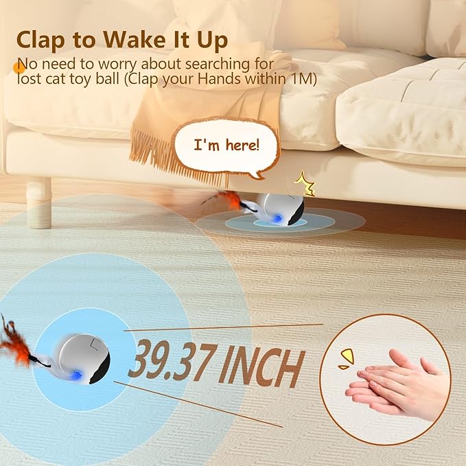 ORSDA Cat Toys, Interactive Cat Toys for Indoor Cats Automatic Moving Ball Bird for Bored Indoor Adult Cat Kitten Toys Ball, Motion Activated Fast Moving Chirping Stimulating Light Cats Toys, 2 Tails