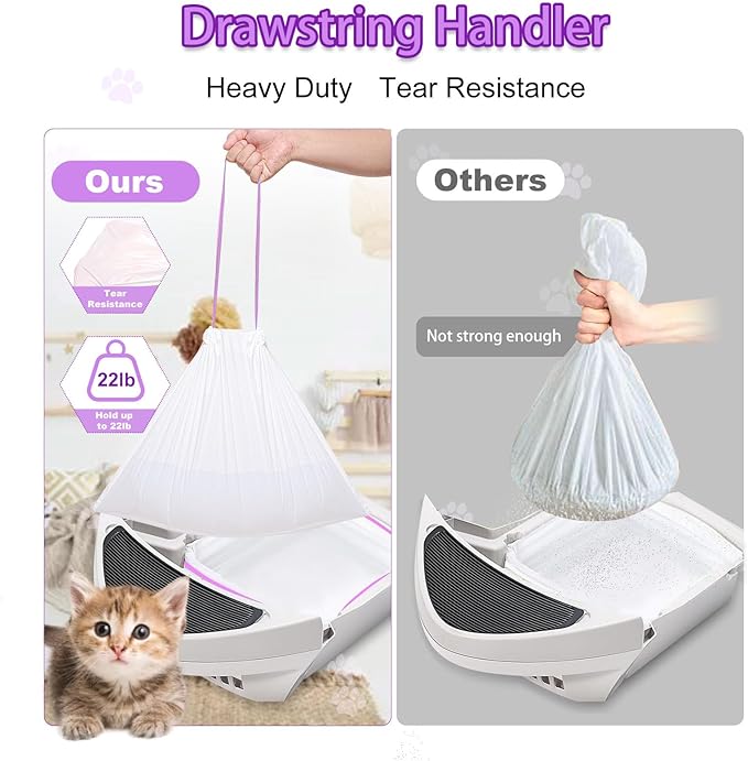 50 Pack Drawstring Cat Litter Box Liners Compatible with Litter-Robot 3/4, Waste Bags Heavy Duty for Automatic Self Cleaning Litter Box