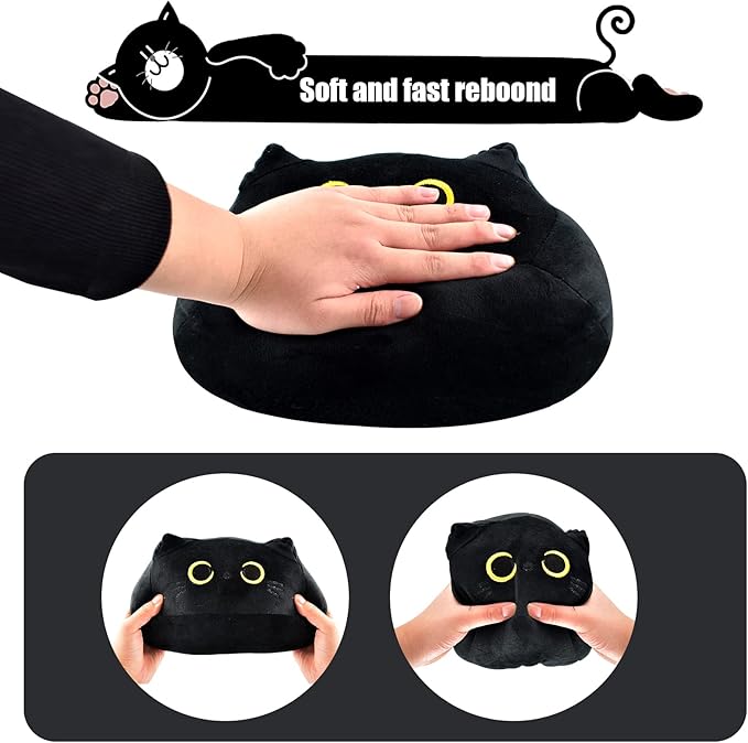 16'' Black Cat Plush Toys, Cute Cat Pillow Soft Baby Plushies for Kids, Cat Stuffed Animals Kawaii Plush Toys Gift for Boys Girls (Black, 16 Inch)