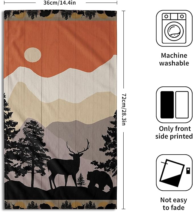 Rustic Bear Deer Hand Towels Forest Woodland Bath Towel Set of 2 Soft Kitchen Dish Towels Decorative Bathroom Towels for Face Guest Gym