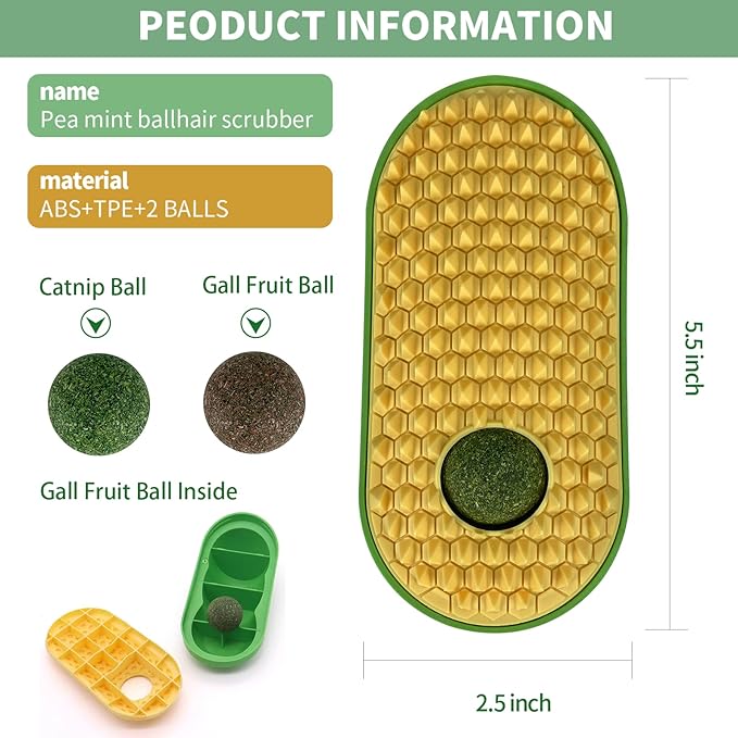 RZM 2 Pcs Catnip and Gall Fruit Ball Toys, Catnip Balls That Stick on Wall, Catnip Toys for Cats, Catnip Wall Balls for Cats Lick, Cat Self-Groomer and Face Scratcher for Indoor Cats, Cat Massage