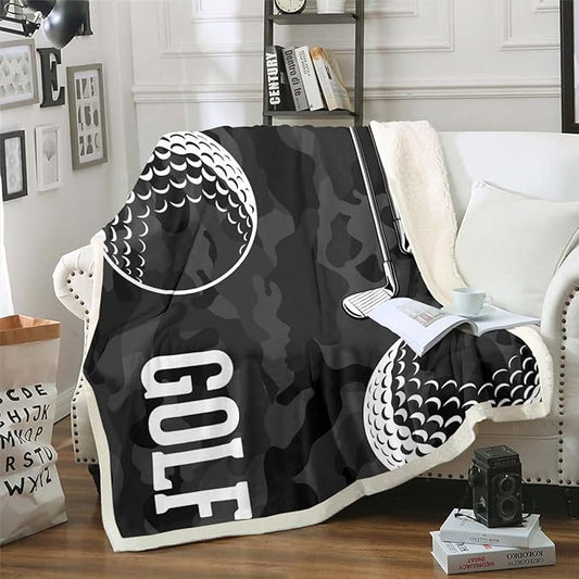 Golf Print Throw Blanket for Bed Couch Black Camo Fleece Blanket Kids Boys Teens Camouflage Sherpa Blanket 40x50 Sports Themed Blanket,Golf Balls Gaming Plush Blanket Soft Microfiber Blanket