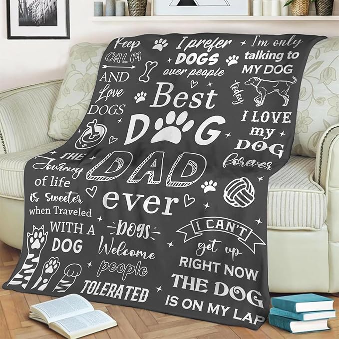 Mosslink Dog Dad Gifts for Men, Fathers Day Christmas Birthday Gifts for Dog Lovers Men, Dog dad Gift Ideas Throw Blanket 60"x50"