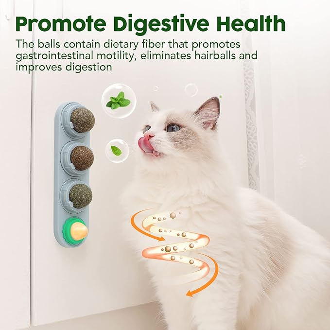 Potaroma 4 Catnip Silvervine Ball Toys, Extra Cat Energy Ball, Edible Cats Lick Kitten Chew, Teeth Cleaning Dental Wall Treats, Concentrated Flavor for All Breeds