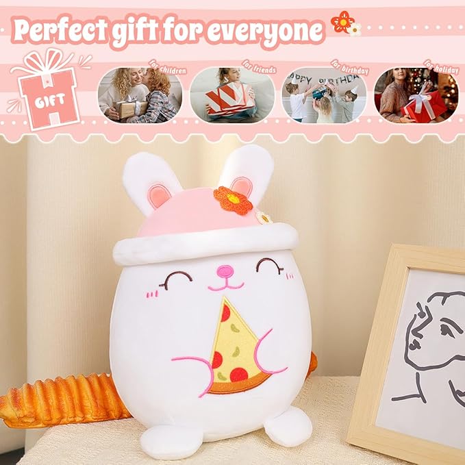 AIXINI Cute Rabbit Plush Pillow 8" Bunny Stuffed Animal, Soft Kawaii Rabbit Plushie with Hat Outfit Costume Gift