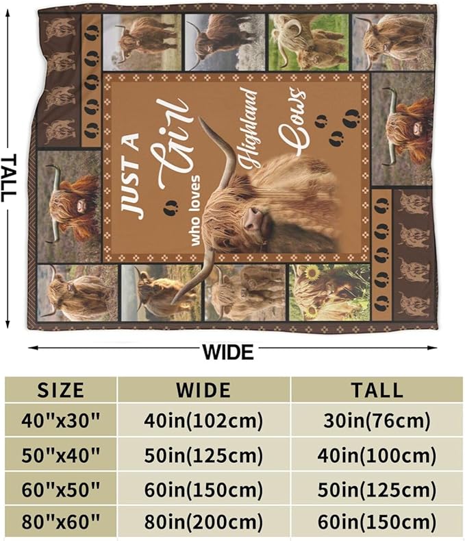 Just A Girl Who Loves Highland Cows Throw Blanket Highland Cow Plush Fleece Soft Cozy Cattle Gifts Blanket for Kids Girls Adults Decor 40''X50''