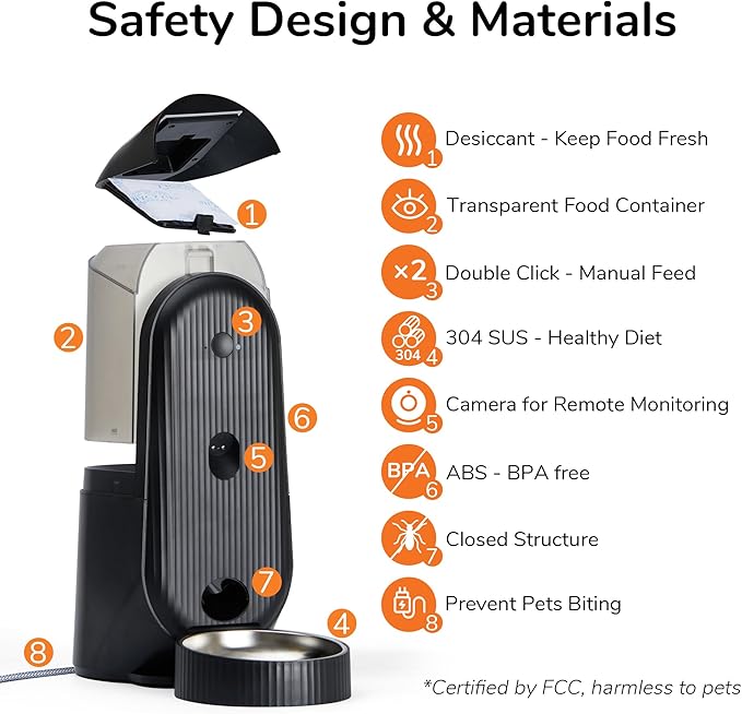 FUKUMARU Automatic Cat Feeder, 2 in 1 Automatic Pet Feeders with Camera and Audio, Support DIY Meals and Timed Control WiFi Cat Food Dispenser, Suit for Cat and Dog