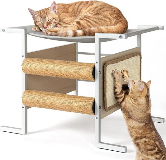 Elevated Cat Bed with Cat Scratching Post and Cat Scratcher,Cat Bed for Desk,Small Cat Tree Tower Stand,Cute Cat Condo for Kittens Medium Cats for Small Space