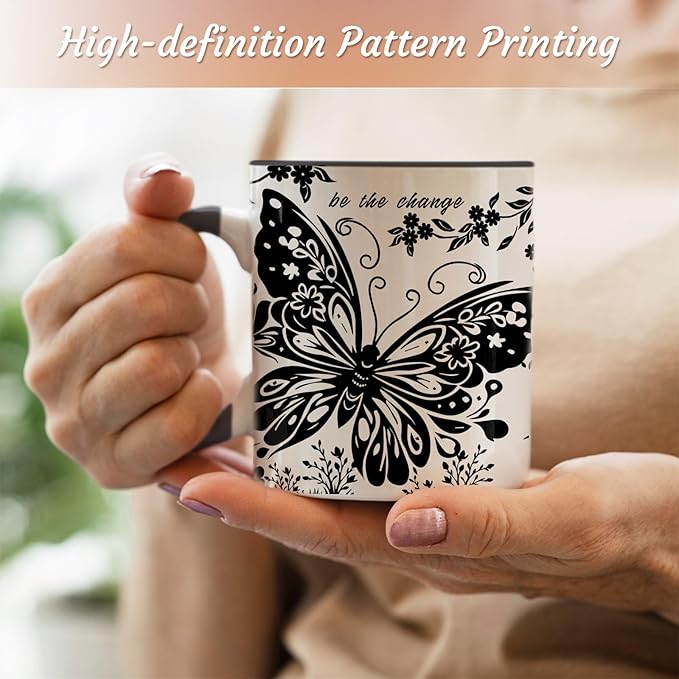 Butterfly Mug 11Oz Black and White Boho Butterfly Gifts for Women Ceramic Tea Cup Coffee Cup Cute Mug for Women Birthday Gifts