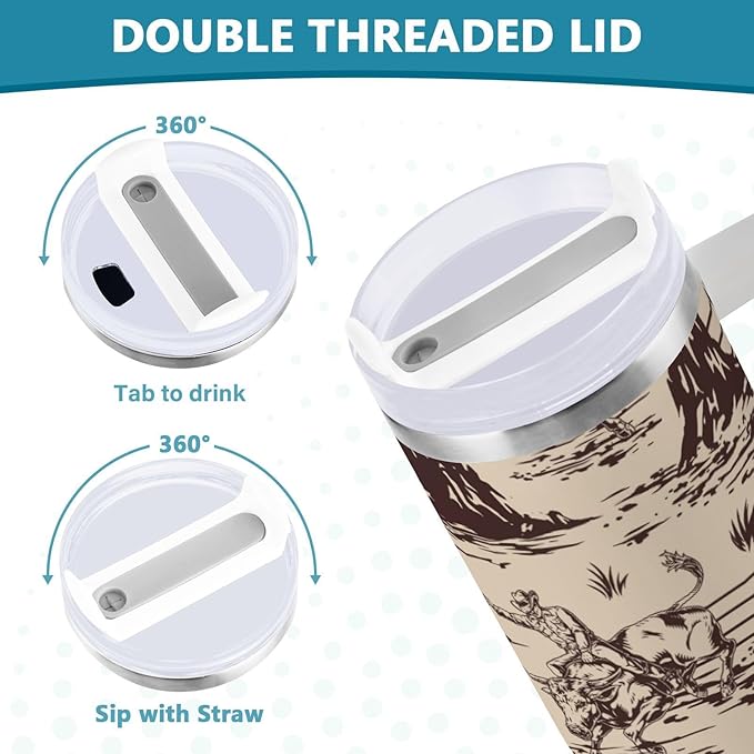 Boccsty Cowboy Cacti Insulated Tumblers Reusable Stainless Steel Tumbler 30 oz Cup Coffee Travel Mug Water Bottle with Handle & Flip Straw for Home Office Car