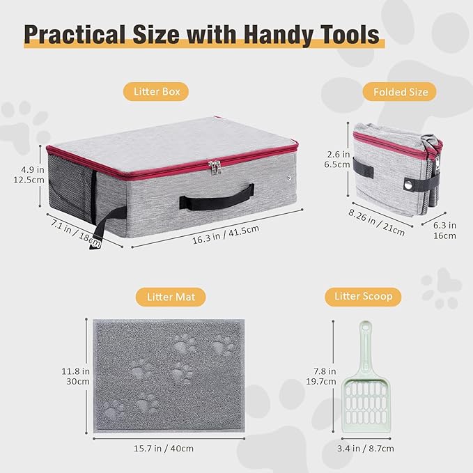 Avont Portable Travel Litter Box for Cats, Waterproof Leak-Proof Foldable Collapsible Kitty Box with Zipped Lid, Mat and Scoop, Easy to Carry Ideal for Hotels Cars -M