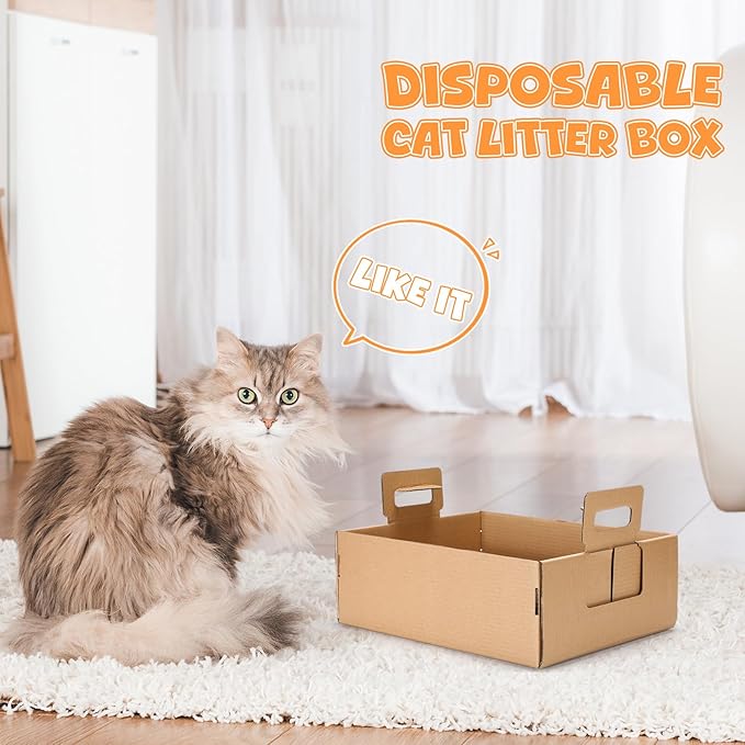 10 Pcs Disposable Litter Boxes for Cats, 17 x 13 x 6 Inches Paper Cat Litter Tray Waterproof, Leakproof, Foldable, Portable Travel Toilet for Cat Kitten Hamster Rabbit Guinea Pig