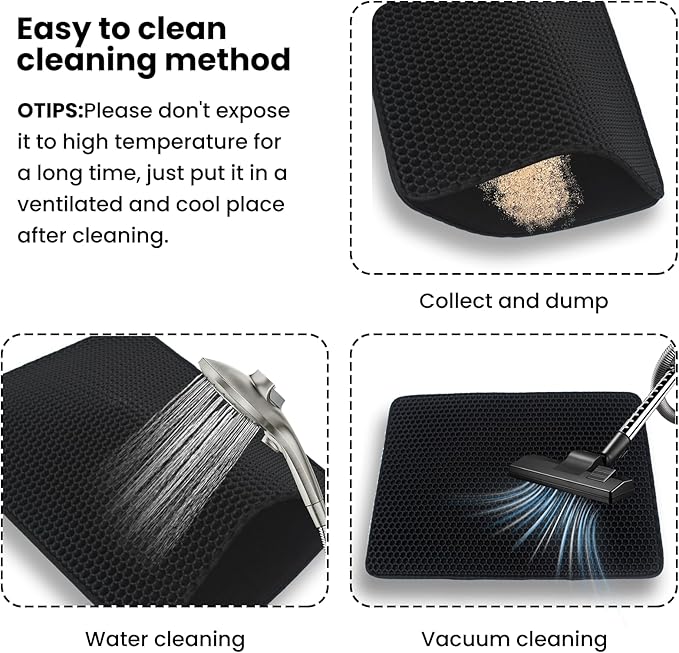 Black Cat Litter Mat, Anti-Tracking EVA, Waterproof & Non-Slip Honeycomb Design, Reusable & Easy to Clean（30x22in）