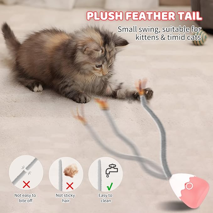 Cat Toys Rechargeable Cat Wand Toy with Teaser Plush/Silicone Tail, Electronic Cat Toys Interactive for Indoor Cats/Kittens, Automatic Exercise Cat Toy - Pink