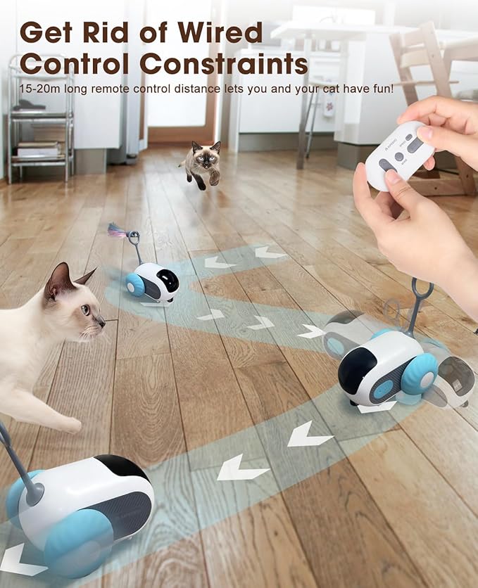 Cat Toys for Indoor Cats, Smart Interactive Cat Toy with Two-Speed Adjustment, Remote Control USB Rechargeable Automatic Cat Exercise Toys for Bored Indoor Adult Cats Kittens (Blue)