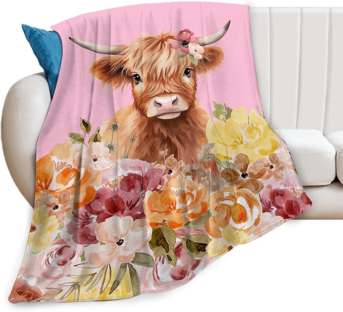 Highland Cow Blanket Ultra Soft Cozy Longhorn Cow Throw Blanket Fleece Fuzzy Plush Bedding Cow Lovers Gifts for Women Girls Kids Adults 50"x40"