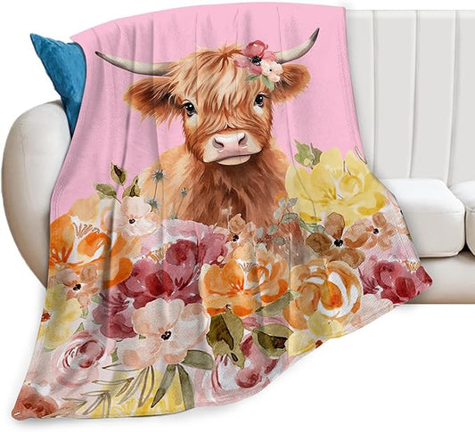 Highland Cow Blanket Ultra Soft Cozy Longhorn Cow Throw Blanket Fleece Fuzzy Plush Bedding Cow Lovers Gifts for Women Girls Kids Adults 50"x40"
