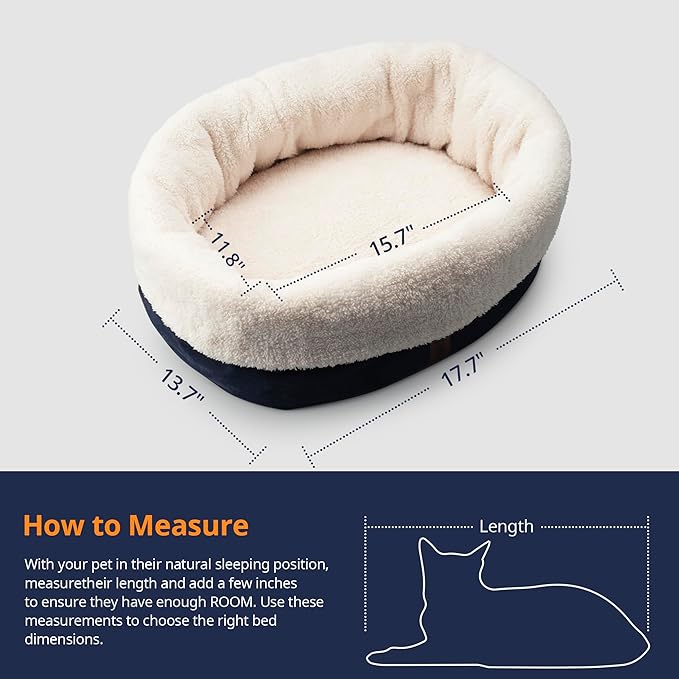 Self Warming Cat Bed, 17.7" x 13.7" Anti-Slip Soft Round Thermal Pet Cushion Bed for Kittens, Cats, Puppies and Small Dogs, Blue