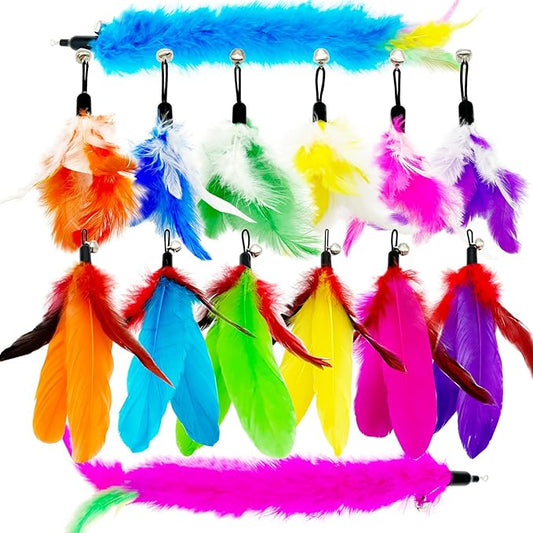 Cat Feather Toys Refills Cat Wand Replacement Feathers, 14 PCS Feathers Cat Toy Refills, Cat Toys Feathers for Cat Wand