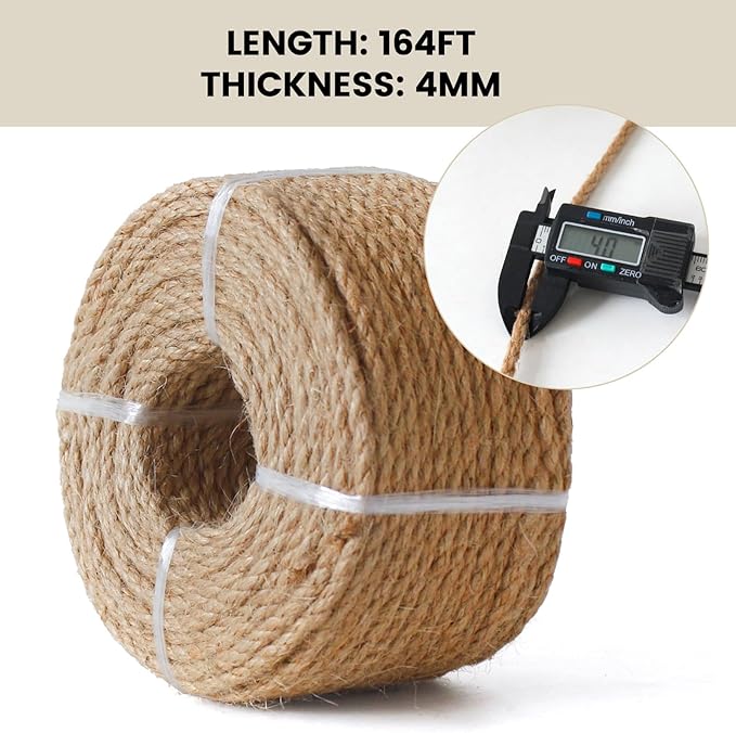 4mm Nature Jute Twine, 328 Feet Jute Rope for Cat Scratching Post DIY Arts Crafts Gardening Bundling Home Decor