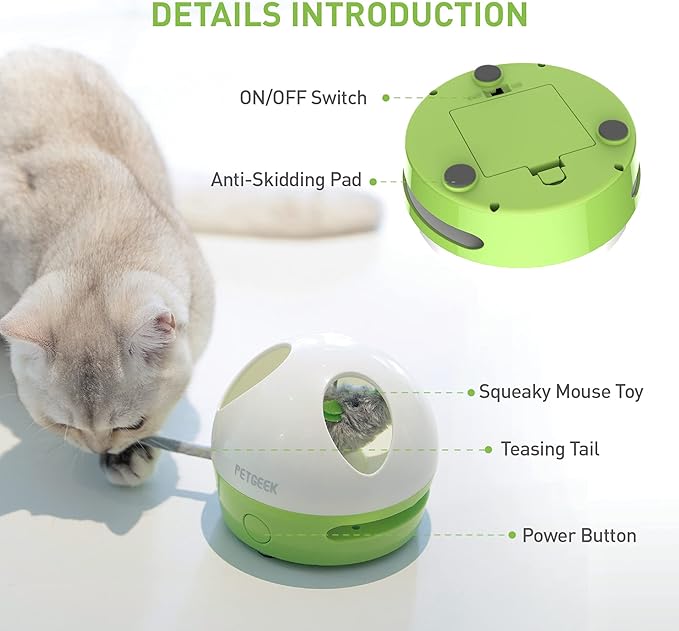 PETGEEK Interactive Cat Toy, Hide Mouse Cat Toy with Squeaky Mouse, Electronic Automatic Cat Toys with Catnip Filled Hidey Mouse, Best Gift for Birthday, Thanksgiving, Christmas, New Year
