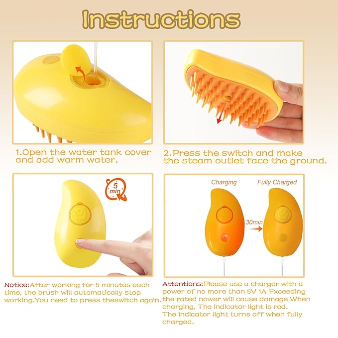 3-in-1 Cat Massage Brush with Steam Function for Cats - Removes Tangles, Provides Soothing Grooming Experience
