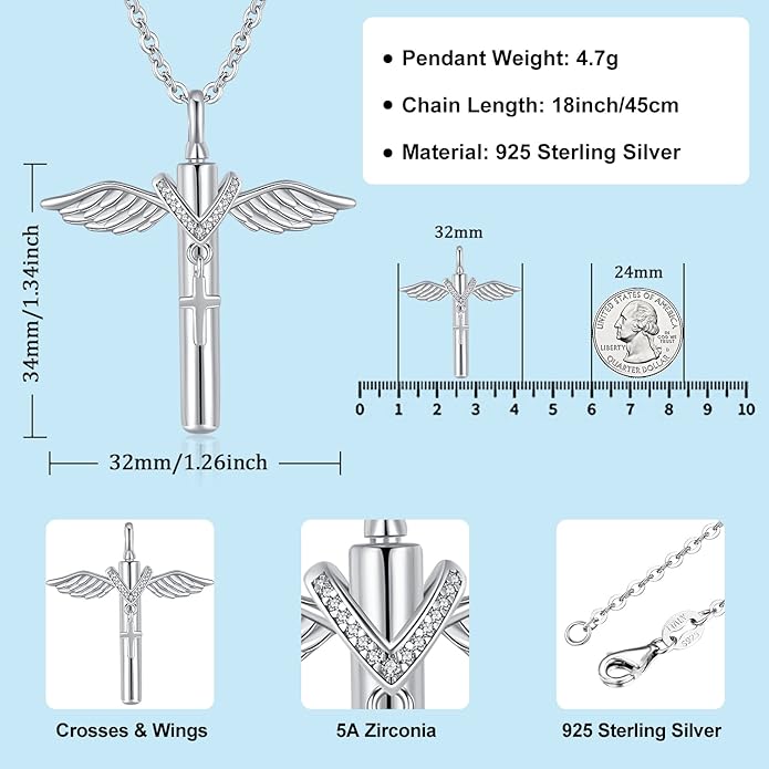 Aniu Cremation Jewelry for Ashes S925 Sterling Silver Urn Necklace Memorial Necklace for Human Ashes of Loved Ones Keepsake Pendant for Men Women