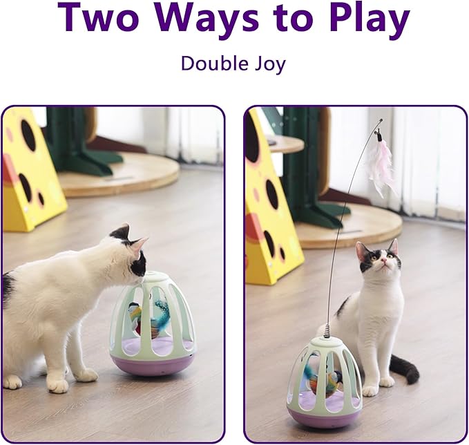 Interactive Cat Toys for Indoor Cat Feather Toys,Automatic Chirping Swing Kitten Toys for Cats Self Play,Flapping Bird Cat Toy,Rechargeable,Birdcage Cat Teaser Toy