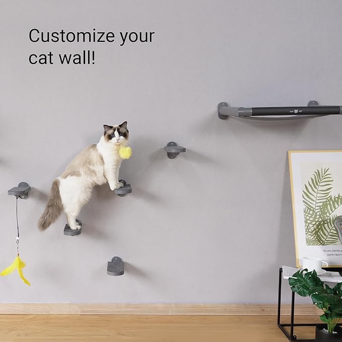 SVD.PET (3-Pack Cat Wall Steps, Cat Climbing Stairs with Replaceable Felt Pad, Cat Climbing Shelves for Wall Mounted with Cat Toy, Cat Wall Furniture (Dark Grey)