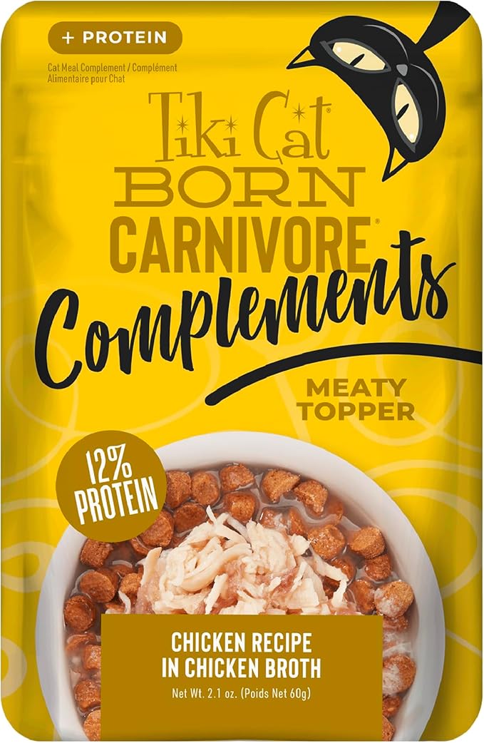 Tiki Cat Born Carnivore Complements Wet Cat Food Topper, Chicken, 2.1 oz. Pouch (12 Count)