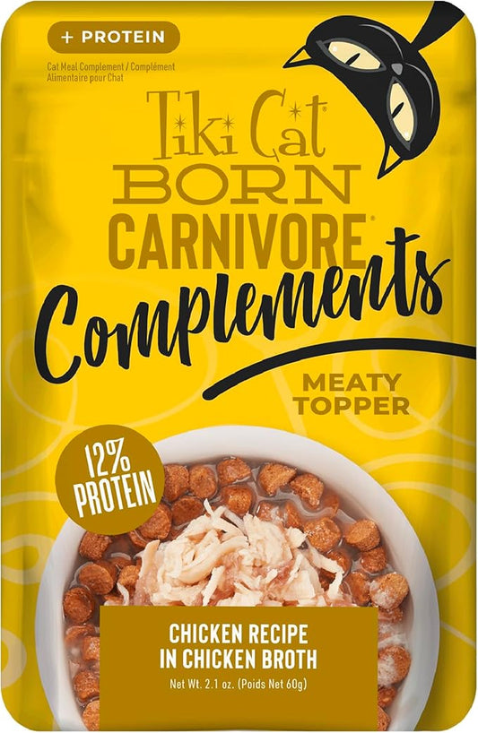 Tiki Cat Born Carnivore Complements Wet Cat Food Topper, Chicken, 2.1 oz. Pouch (12 Count)