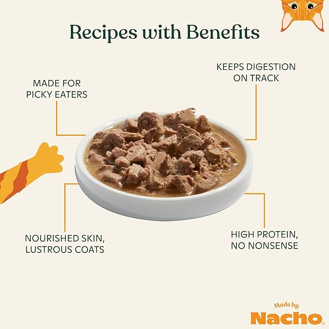 Made by Nacho Wet Cat Food, Cuts in Gravy, Limited Ingredients, Grass-Fed Grain Finished Beef Recipe with Bone Broth for Extra Hydration, (24) 3 oz. Pouches