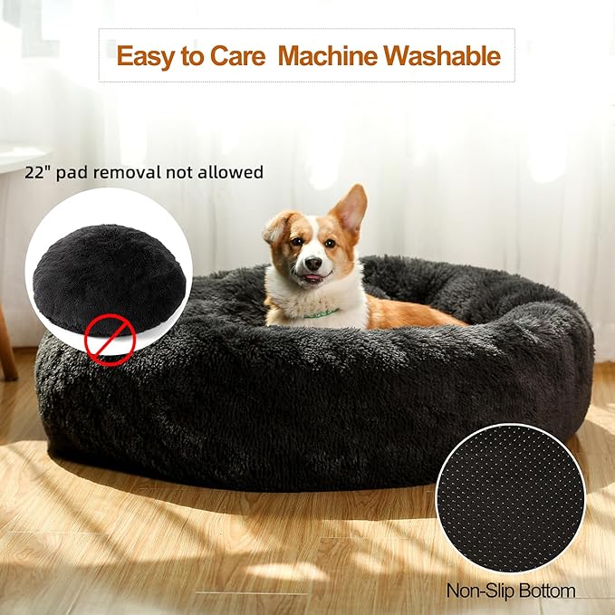 JEMA Calming Small Dog Beds for Small Dogs,Washable Donut Cuddler Pet Bed Cushions,Durable & Cozy Soft Dog Bed with Removable Pad 22 Inch