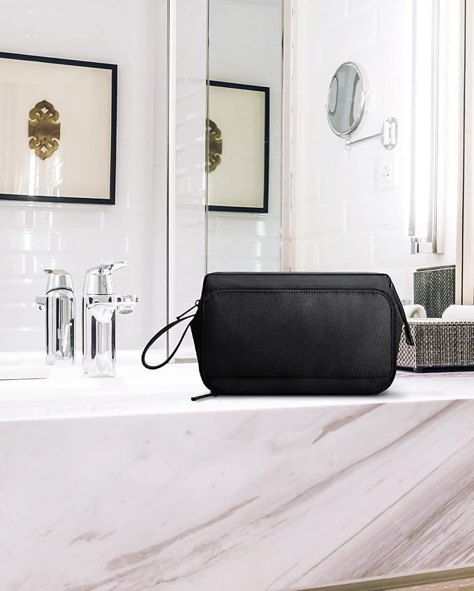 BAGSMART Toiletry Bag for Men, Wide Opening Dopp Kit Water Resistant Shaving Hygiene Organizer for Bathroom, Travel Essentials, Black