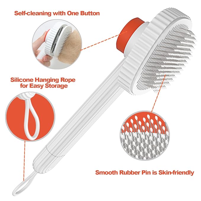 ACE2ACE Self-Cleaning Slicker Brush for Shedding, Long and Short Haired Indoor Cats - Removes Mats and Loose Hair Easily