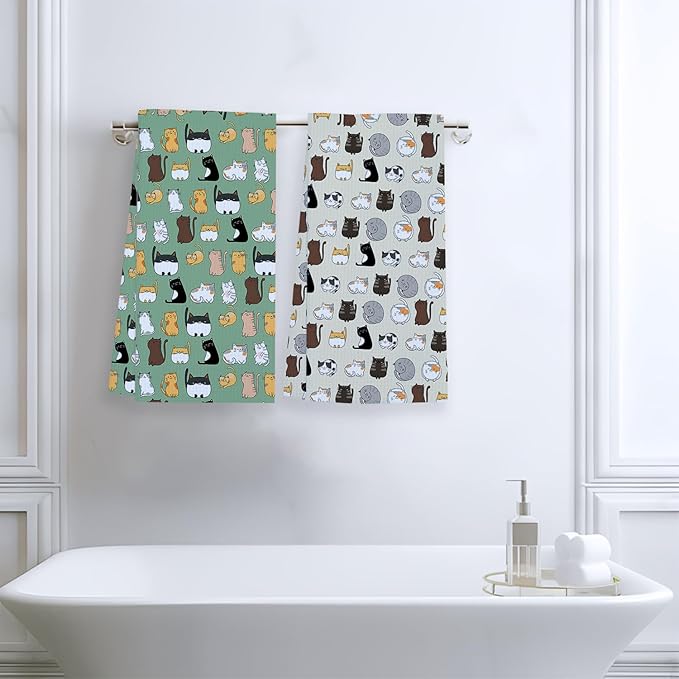 Greatingreat More Cat Towels Funny Kitchen Towels Waffle Soft Cute Kitchen Dish Hand Towels Cat Lovers Absorbent Hostess Decor Bath Towels Housewarming Gift Set of 2